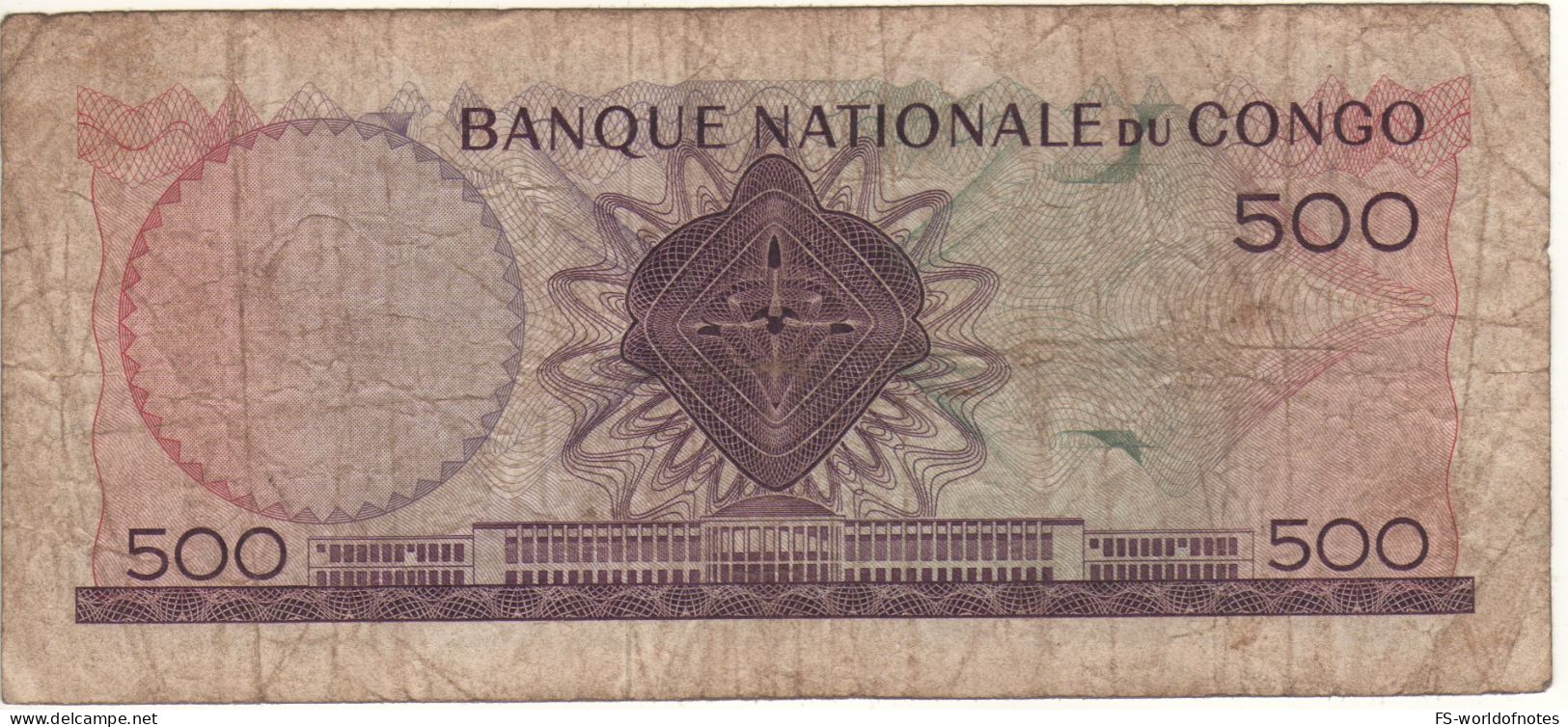 CONGO Republic  500 Francs P7a  Dated  1.22.1961  ( Mask + National Assembly Building, Kinshasa  At Back ) - Republik Kongo (Kongo-Brazzaville)