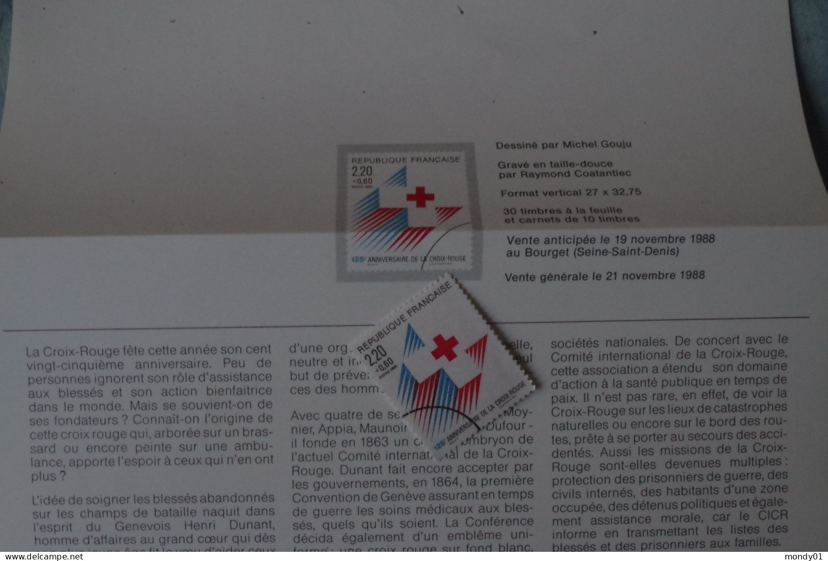 4-1002 Red Cross Croix Rouge Santé Secourisme  Timbre De Presse Press Specimen Oblitération Ronde + Notice PTT 1988 - Secourisme