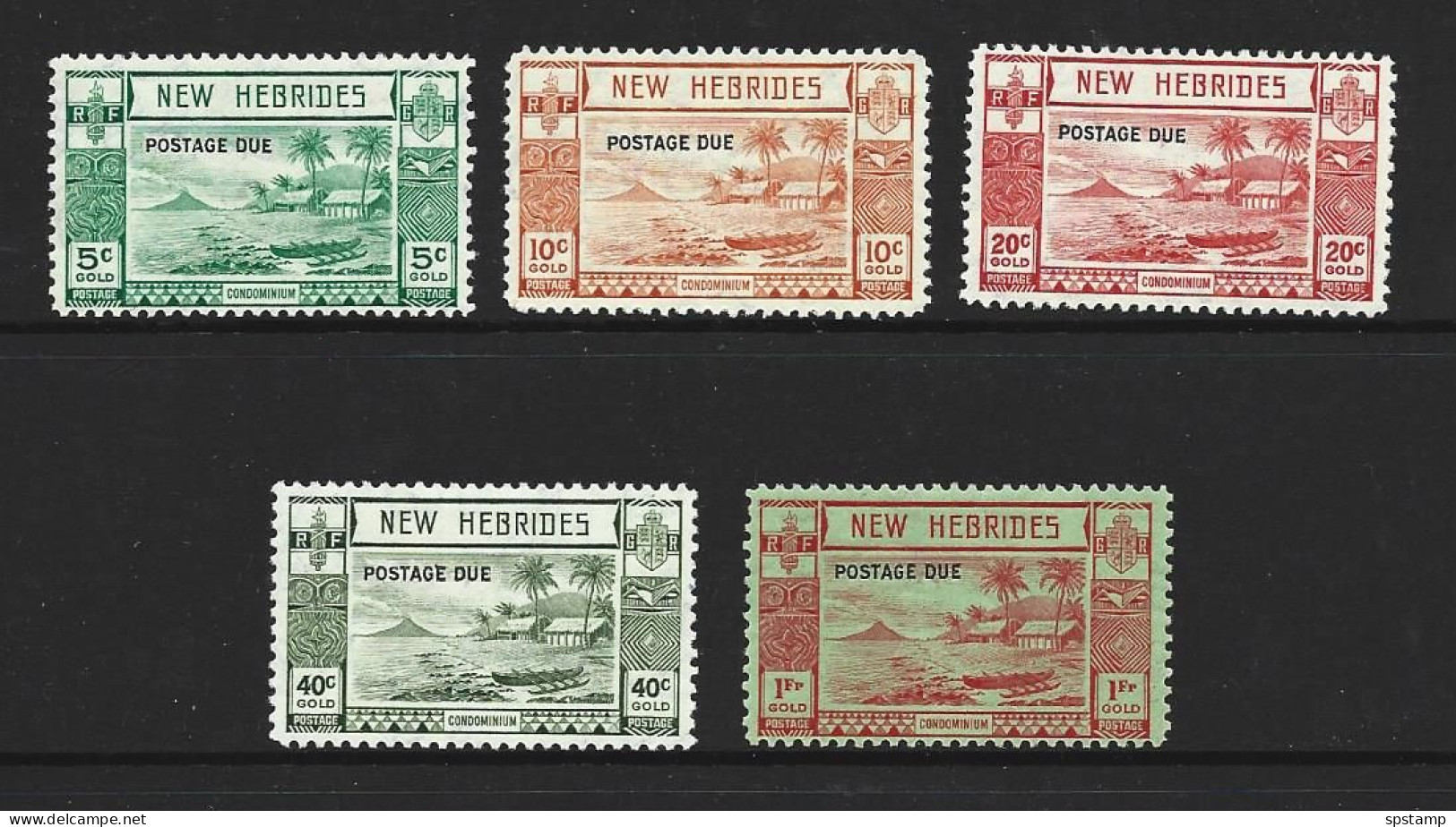 New Hebrides British 1938 Lopevi Island Gold Currency Postage Due Set Of 5 Fresh Colours MLH - Nuovi