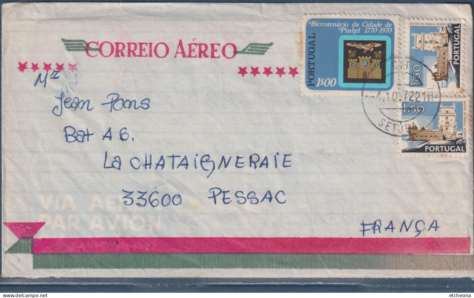 Portugal Enveloppe 3 Timbres Setúbal 4.10.72 Vers Pessac (33 - France) - Briefe U. Dokumente