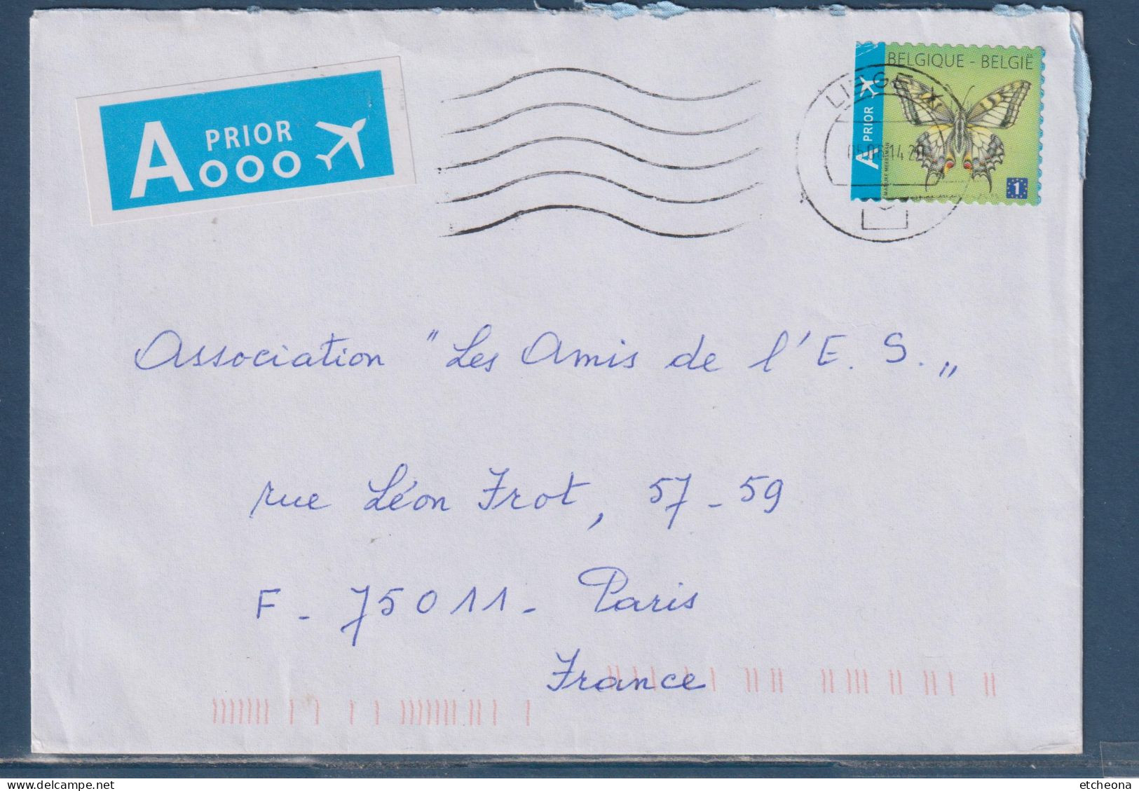 Belgique Enveloppe 1 Timbre Papillon Liége 5.6.14 Vers Paris (France) - Storia Postale