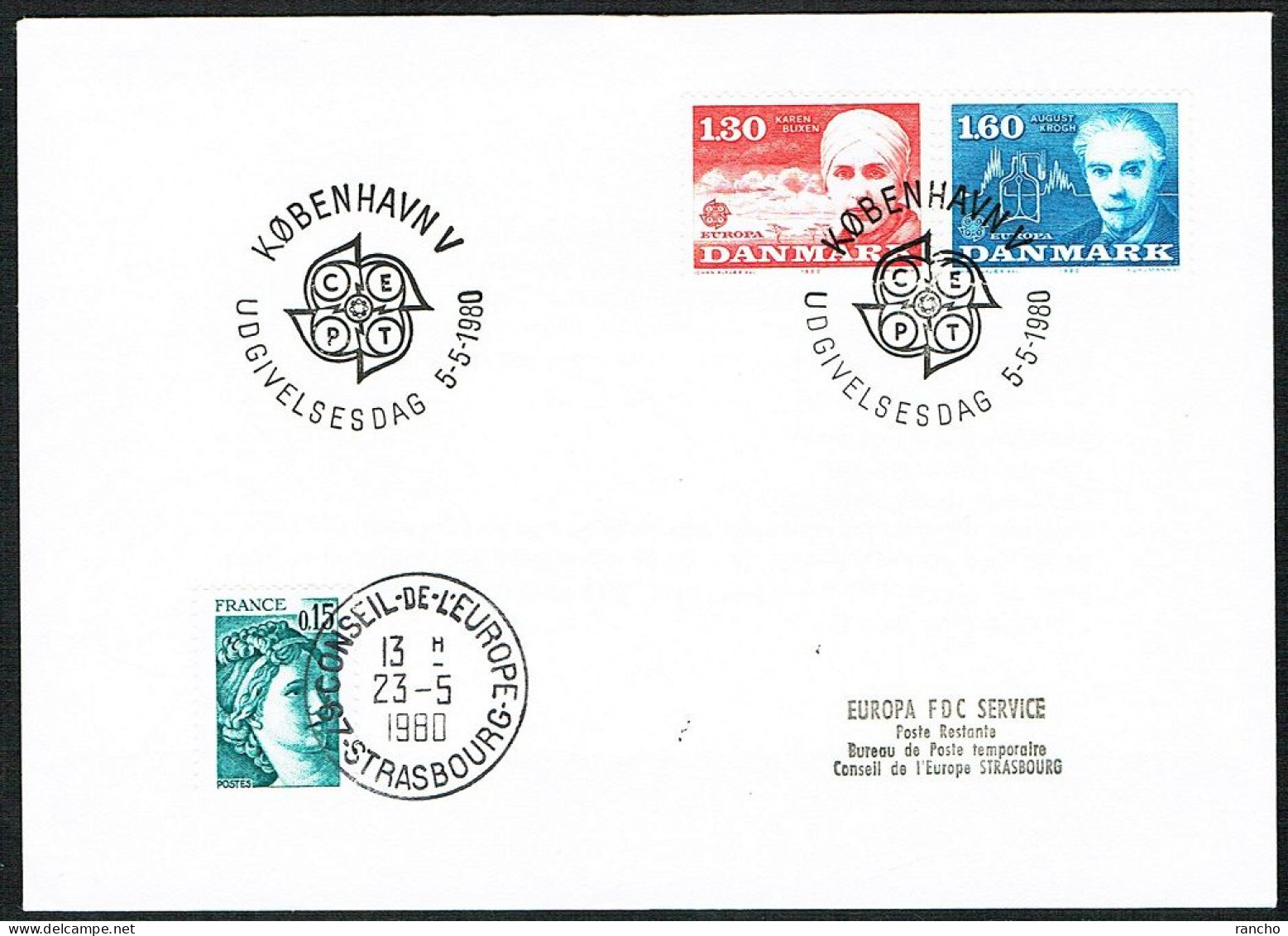 EUROPA FDC SERVICE . TIRAGE LIMITE Nr:60/20. DU CONSEIL DE L'EUROPE .STRASBOURG. COPENHAGUE .5.5.1980. DANMARK. - Lettres & Documents