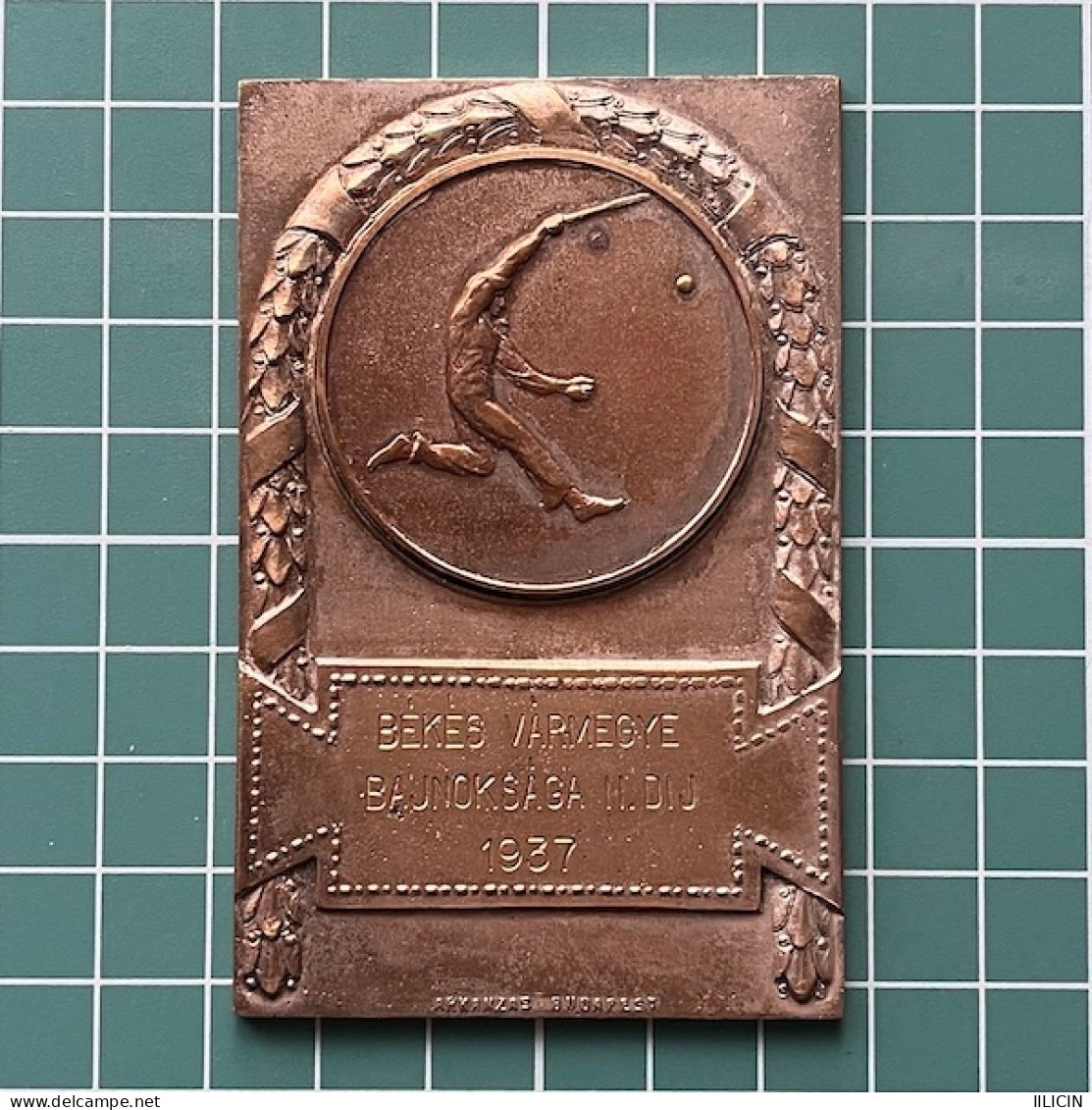 Medal Plaque Plakette PL000221 - Tennis Hungary Bekes Varmegye 1937 2nd Place ARKANZAS BUDAPEST 120g - Other & Unclassified