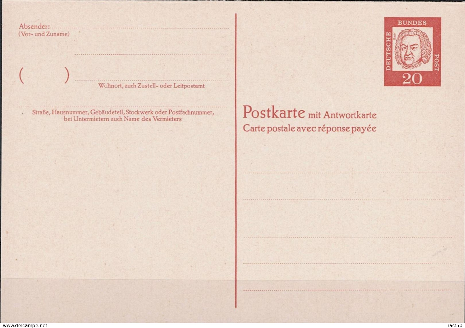 BRD FGR RFA - Antwortpostkarte "Bach" (MiNr: P 64) 1961 - Ungebraucht - Postkarten - Ungebraucht