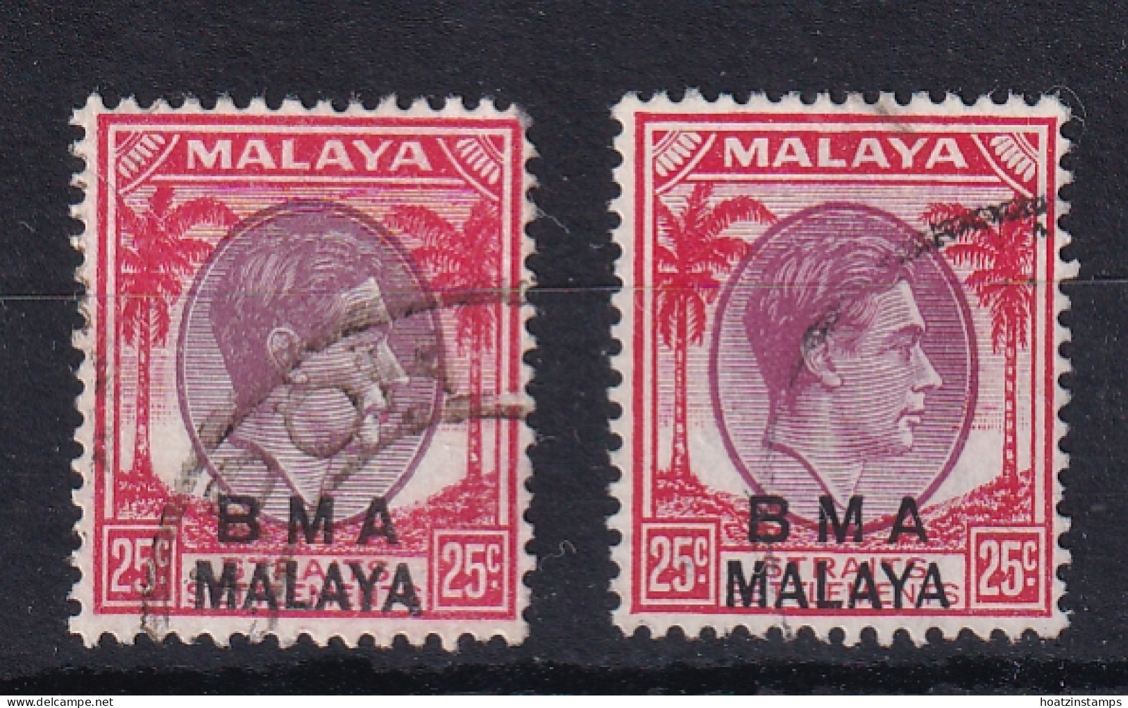 B.M.A. (Malaya): 1945/48   KGVI 'B.M.A.' OVPT   SG13 / 13a    25c  [Ordinary And Chalk] Used  - Malaya (British Military Administration)