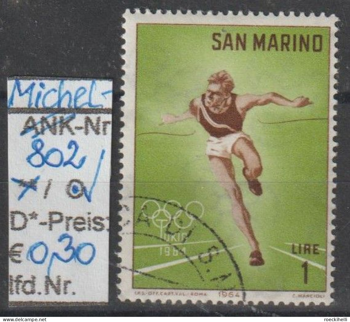 1964 - SAN MARINO - SM "Olymp. Sommerspiele, Tokio (II)" 1 L Braun/grünoliv - O  Gestempelt  - S.Scan (802o S.marino) - Gebruikt