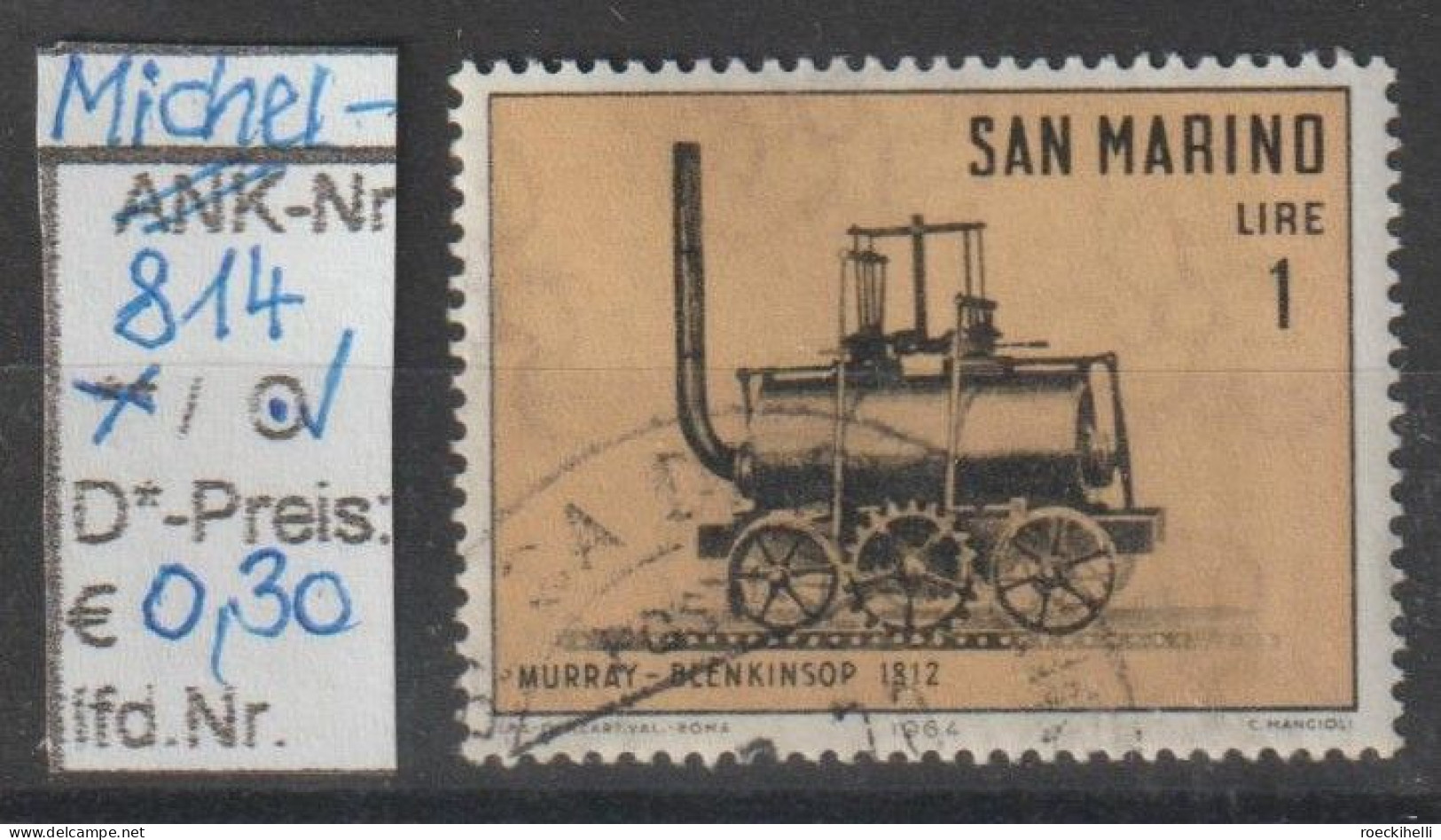 1964 - SAN MARINO - SM "Alte Lokomotiven - Zahnradlok" 1 L Schwarz/mattbraun - O  Gestempelt  - S.Scan (814o S.marino) - Gebruikt