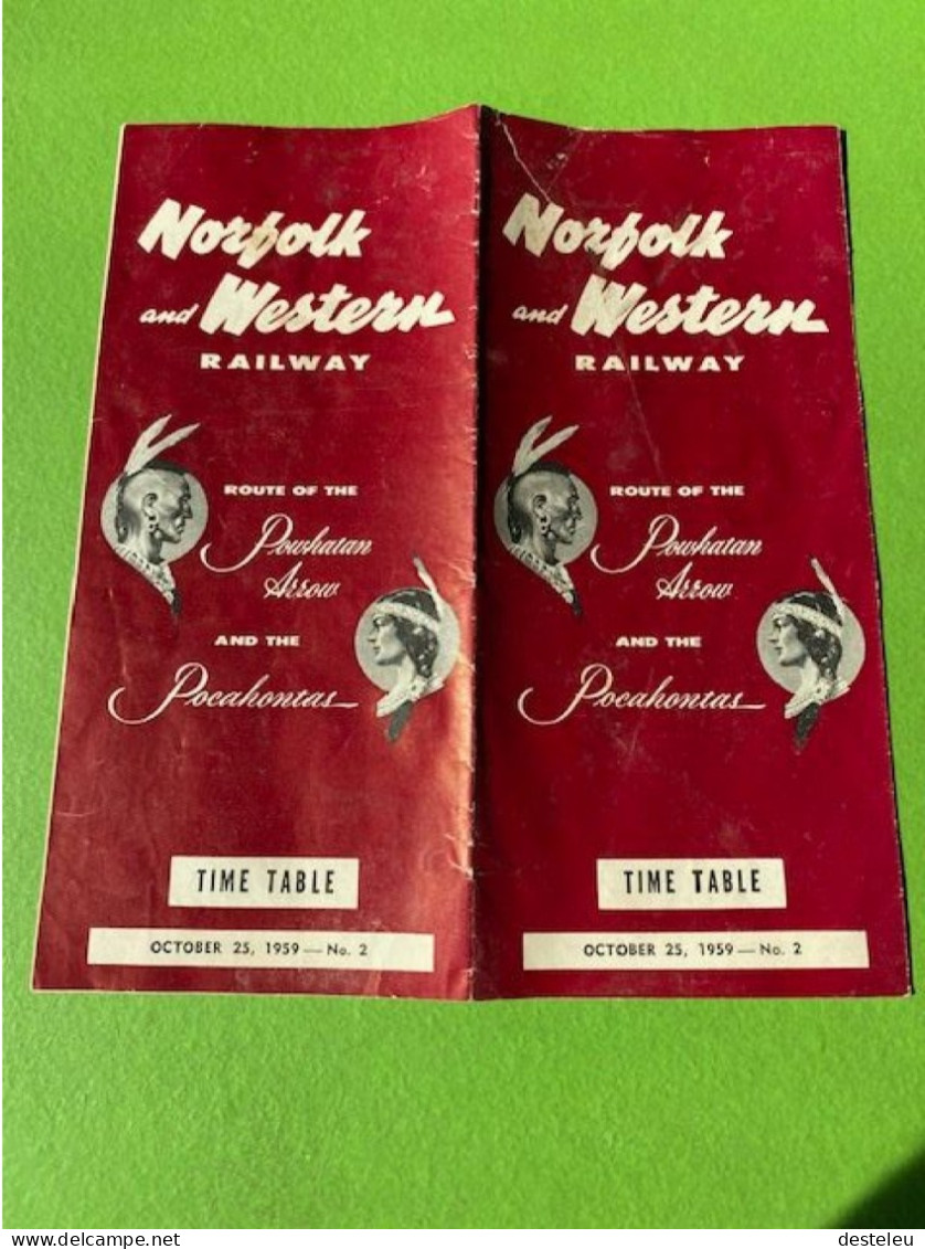 Norfolk And Western Railway - Route Of The Powhatan Arrow And Pocahontas Time Table 1959 - Mondo