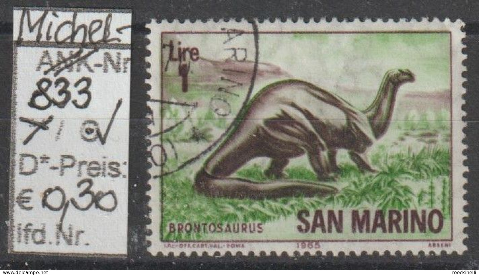 1965 - SAN MARINO - SM "Prähistorische Tiere - Apatosaurus" 1 L Mehrf. - O  Gestempelt  - S.Scan (833o S.marino) - Gebraucht