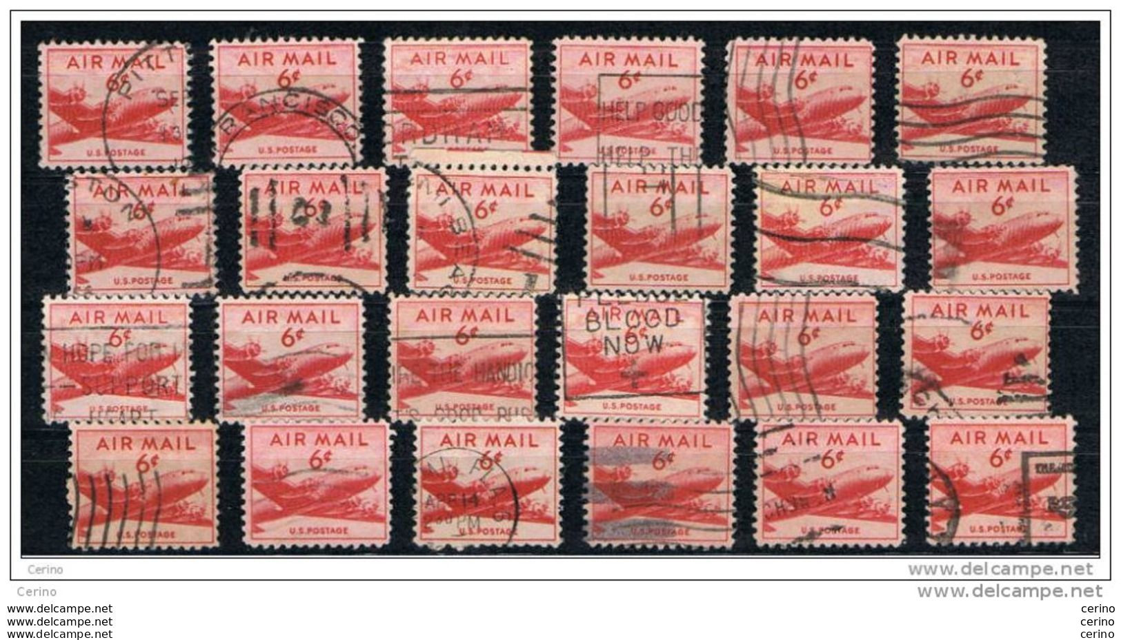 U.S.A. :  1947/49  AIR  MAIL  DOUGLAS  -  6 C. USED  STAMPS  -  REP.  24  EXEMPLARY  -  YV/TELL. 35 - 2a. 1941-1960 Afgestempeld