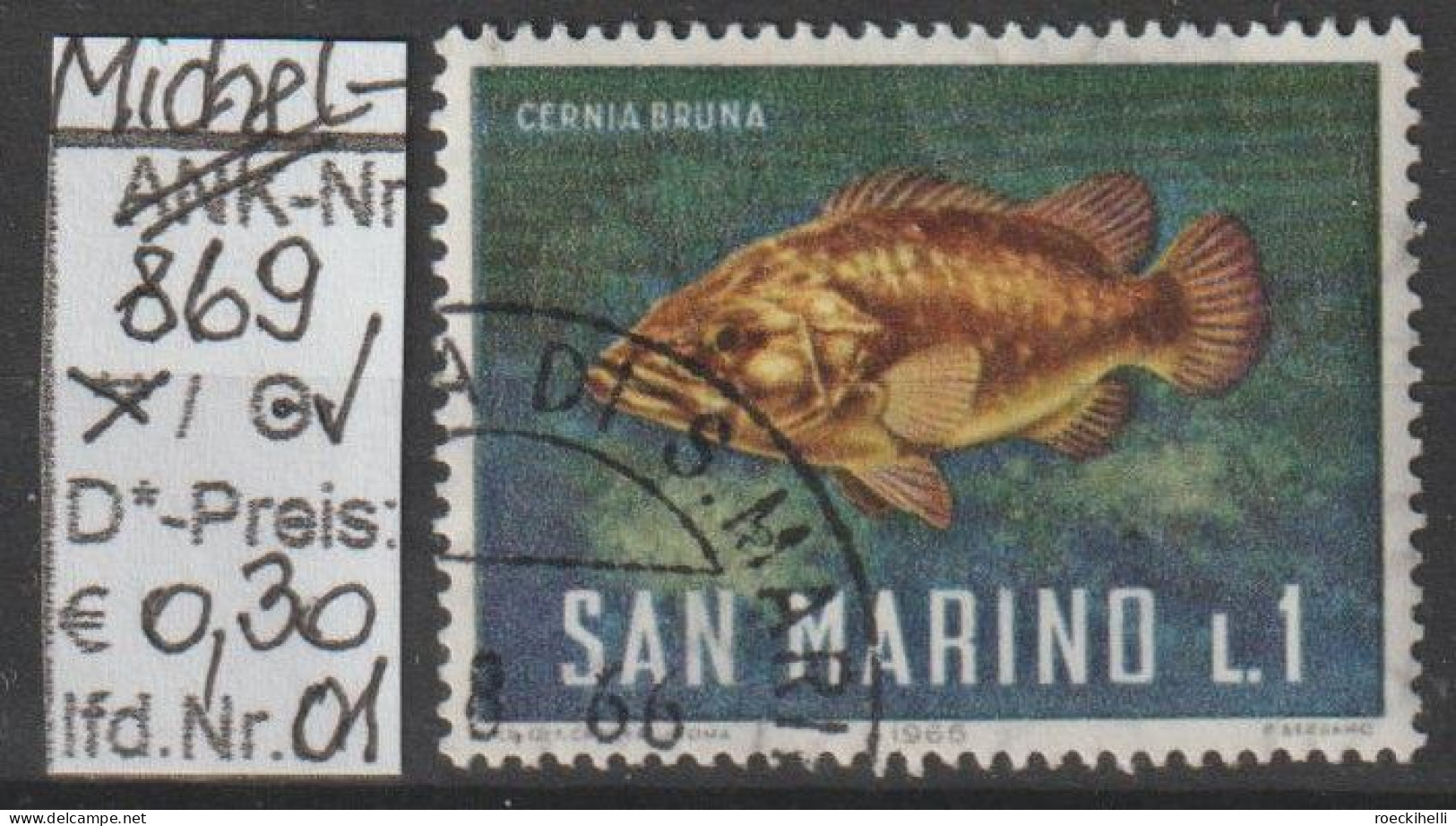 1966 - SAN MARINO - SM "Meeresfauna - Wrackbarsch" 1 L Mehrf. - O  Gestempelt  - S.Scan (869o 01-03 S.marino) - Used Stamps