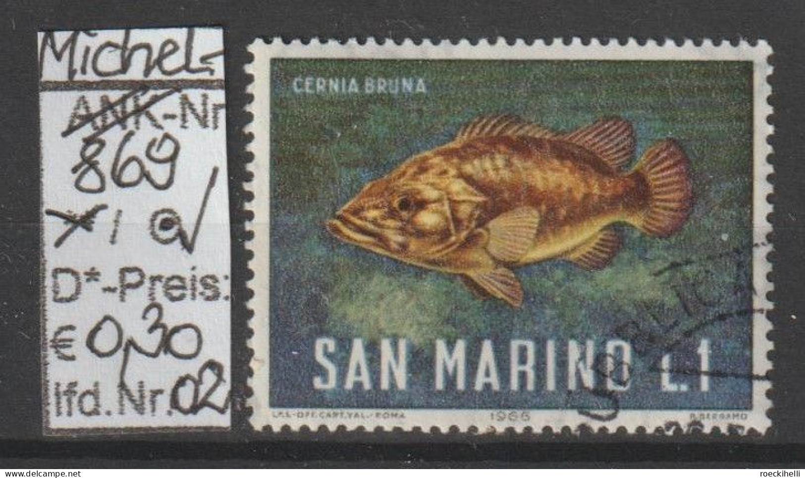 1966 - SAN MARINO - SM "Meeresfauna - Wrackbarsch" 1 L Mehrf. - O  Gestempelt  - S.Scan (869o 01-03 S.marino) - Usados