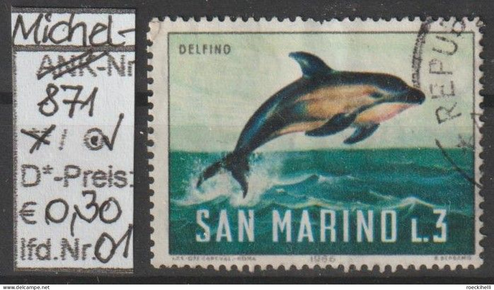 1966 - SAN MARINO - SM "Meeresfauna - Delphin" 3 L Mehrf. - O  Gestempelt  - S.Scan (871o 01-02 S.marino) - Gebraucht