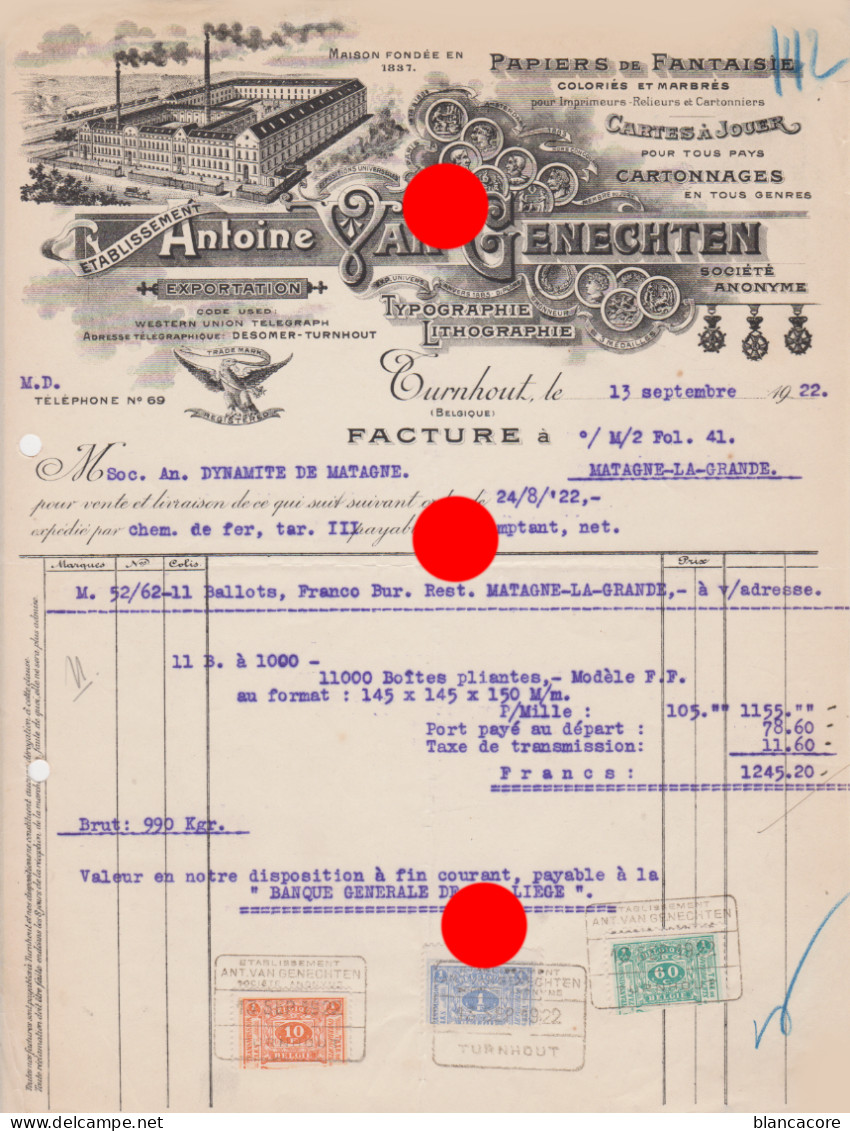 TURNHOUT SPEELKAART CARTES à JOUER  Antoine Van  Genechten / Imprimerie 1922 - Drukkerij & Papieren