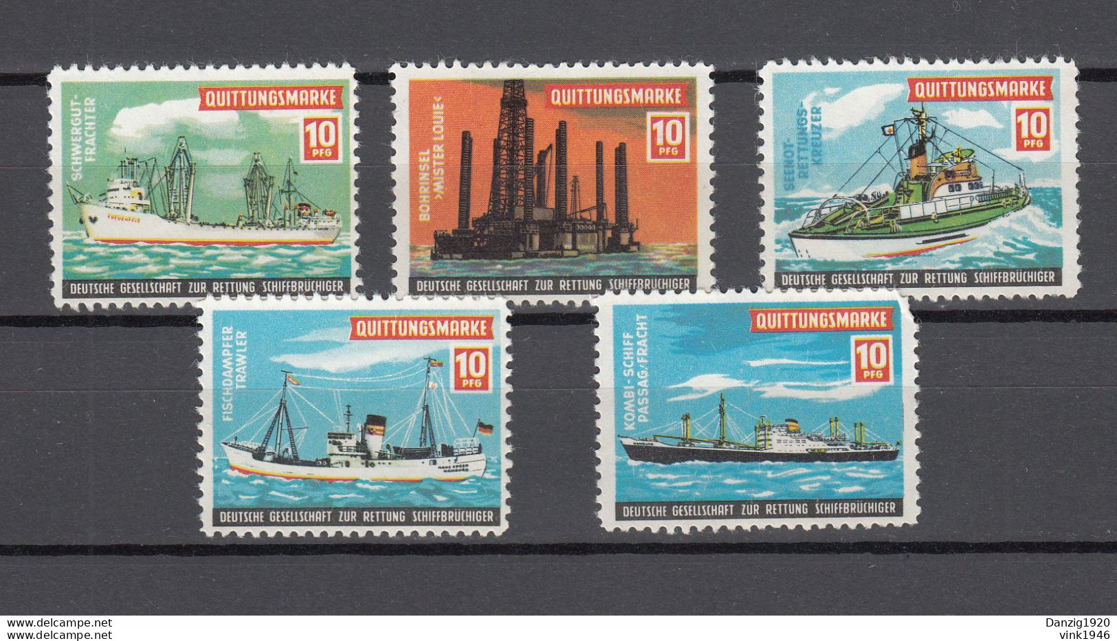 Deutschland, 5,ships,schepen,schiffe, Quittungsmarken " Gesellschaft Zur Rettung Schiffbrüchiger "Postfrisch(D3255) - R- & V- Labels