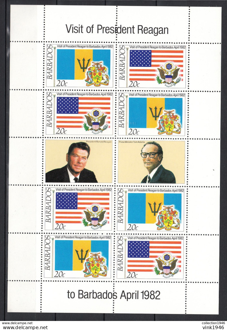 Barbados 1982,8V In Block,visit Of President Reagan,flags,banners,vlaggen,drapeaux,flaggen,MNH/Postfris(L3053) - Otros & Sin Clasificación