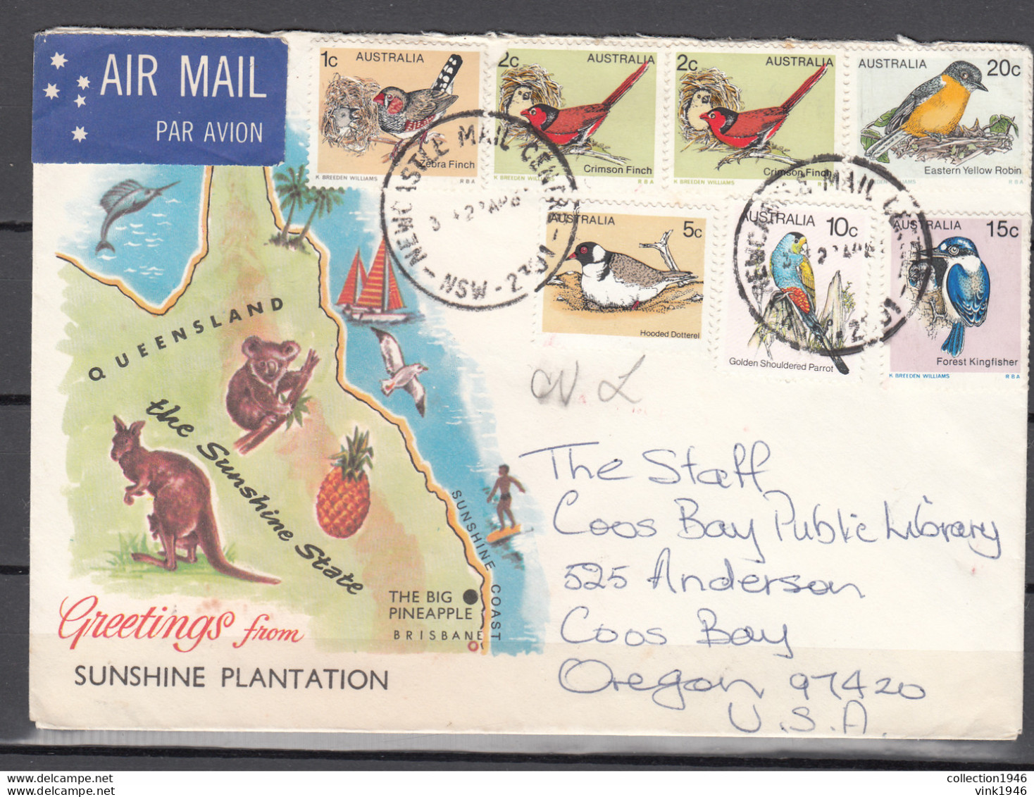 Australia Greetings  From Sunshine Plantation On Cover Wit Birds,vogels,oiseaux To USA(C497) - Unclassified