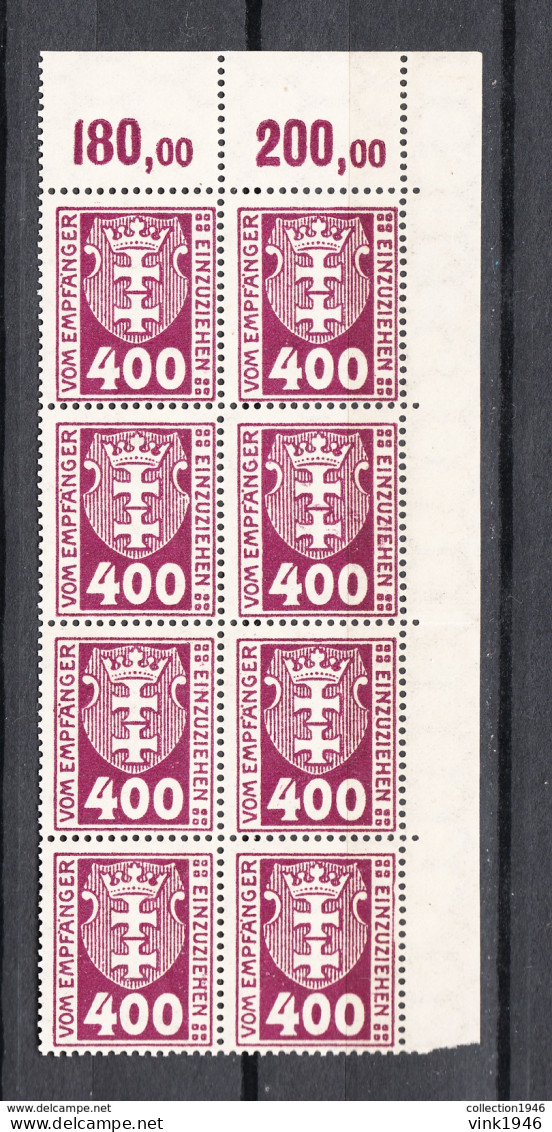 Danzig 1921,8V,Mi Porto 11a,achtblock Mit Ecke,Postfrisch, D2579) - Taxe