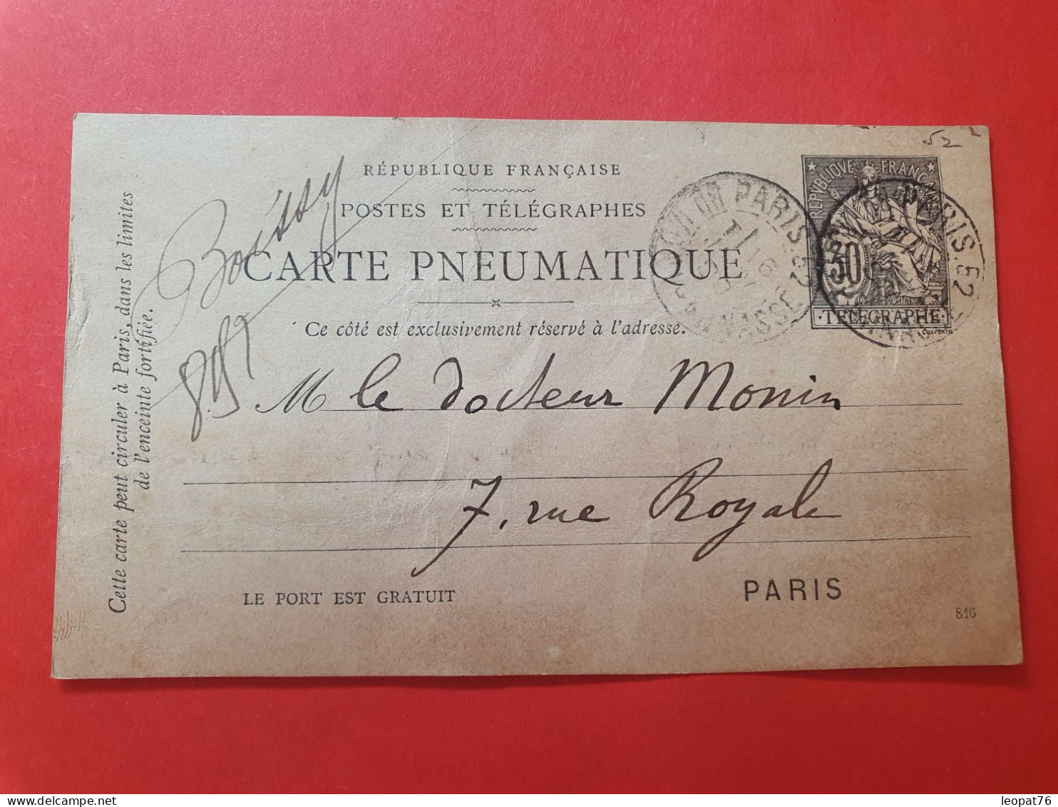 Carte Pneumatique De Paris Pour Paris En 1899 - Réf J 65 - Pneumatici