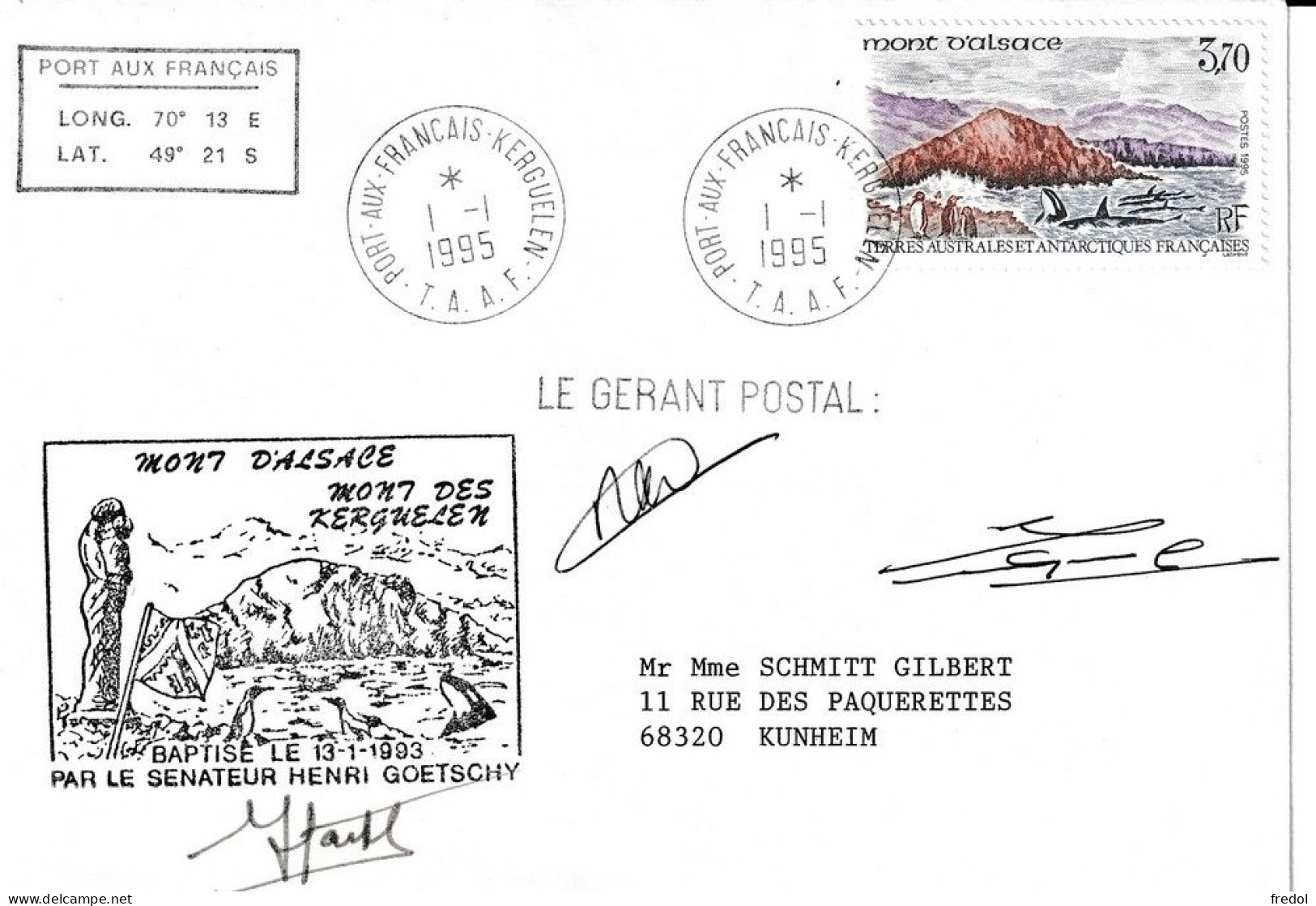 TAAF 1995 Courrier Mont D'Alsace Avec Des Signatures A Voir - Autres & Non Classés