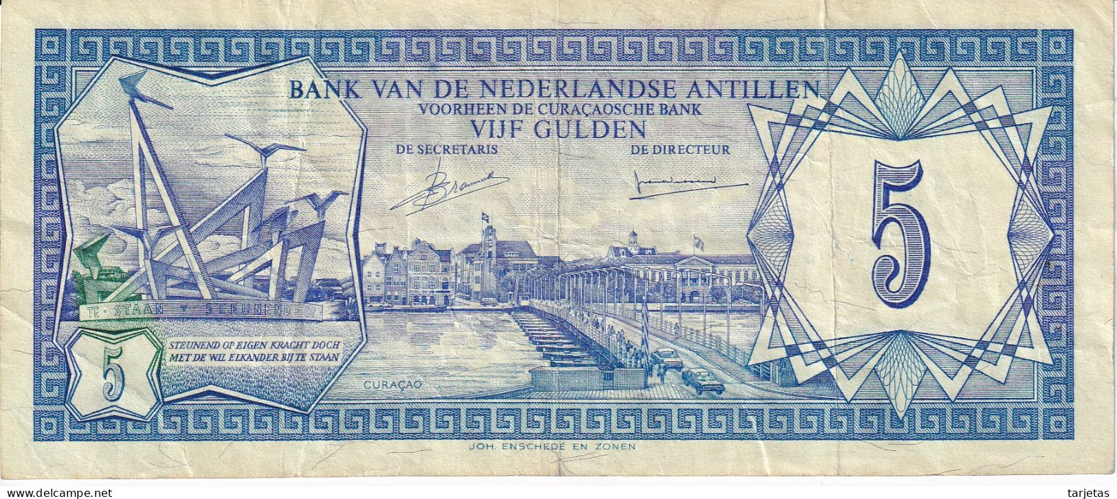 BILLETE DE CURAÇAO DE 5 GULDEN DEL AÑO 1980 (BANK NOTE) - Antillas Neerlandesas (...-1986)