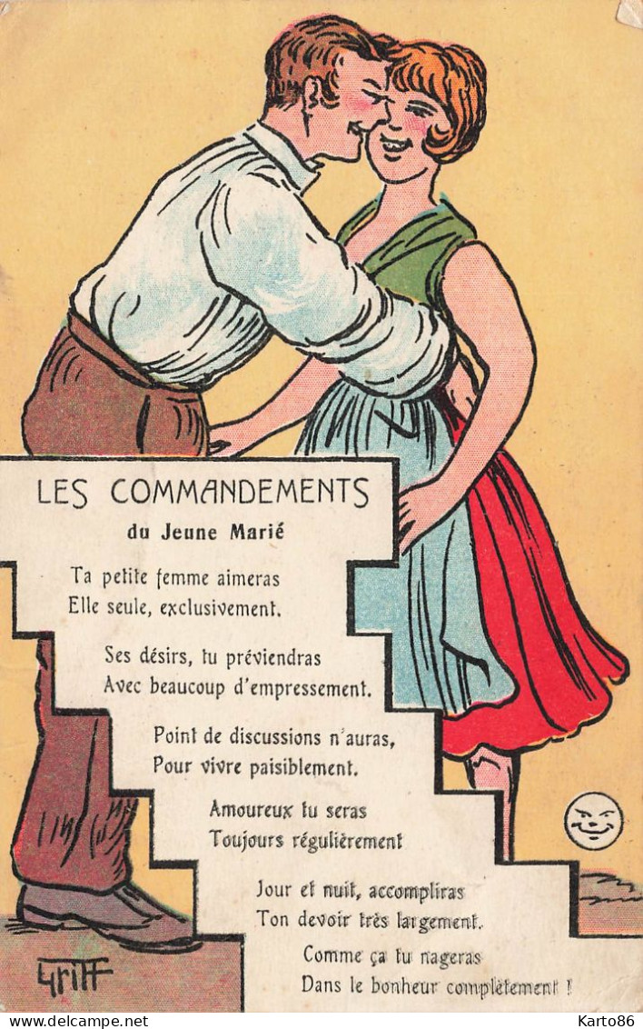 GRIFF * Cpa Illustrateur * Les Commandements Du Jeune Marié * Couple Humour - Griff