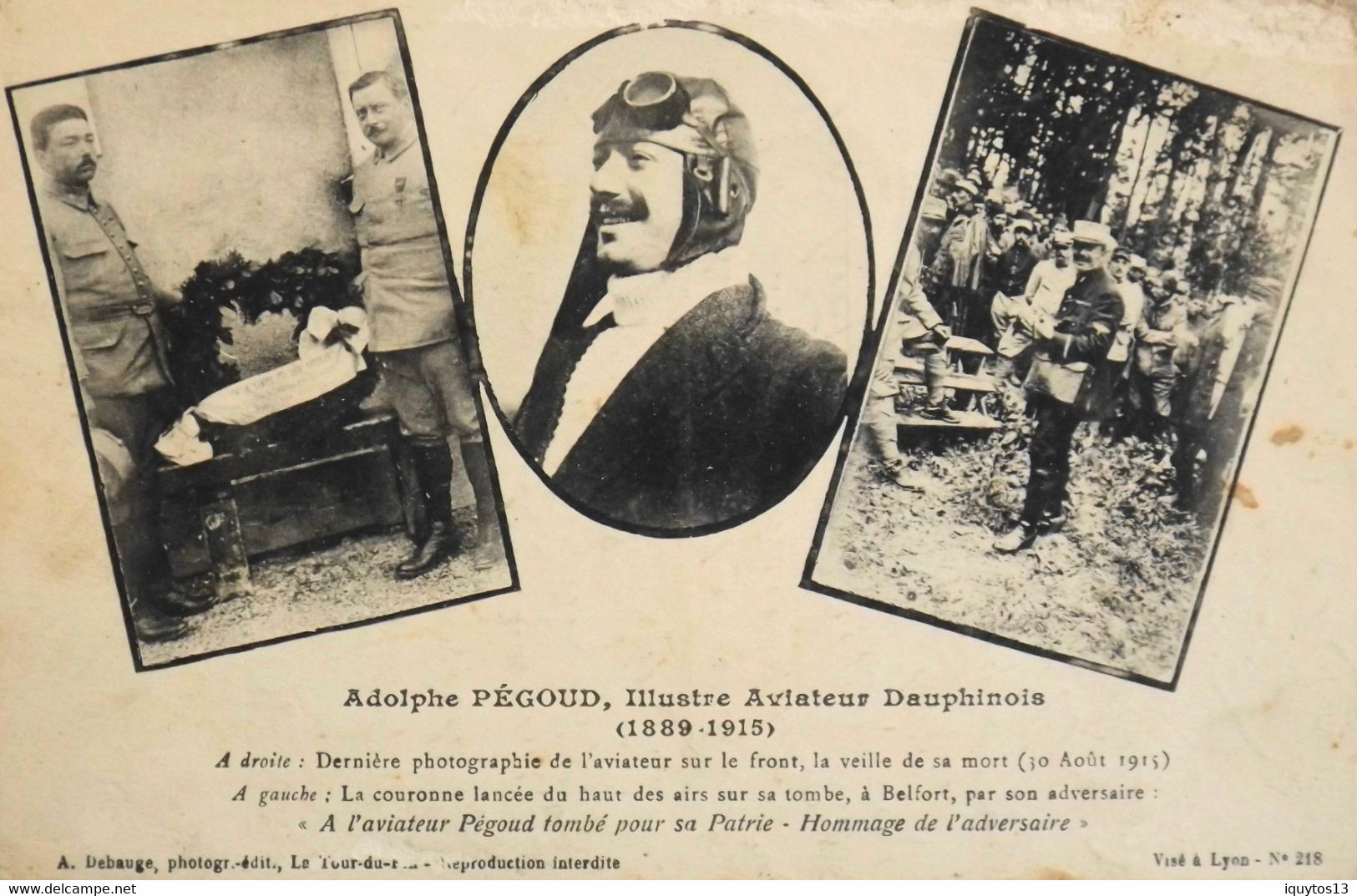 C.P.A. ADOLPHE PEGOUD Illustre Aviateur Dauphinois - Mort Tombé Pour Sa Patrie Le 30.8.1915 - BE - Aviateurs