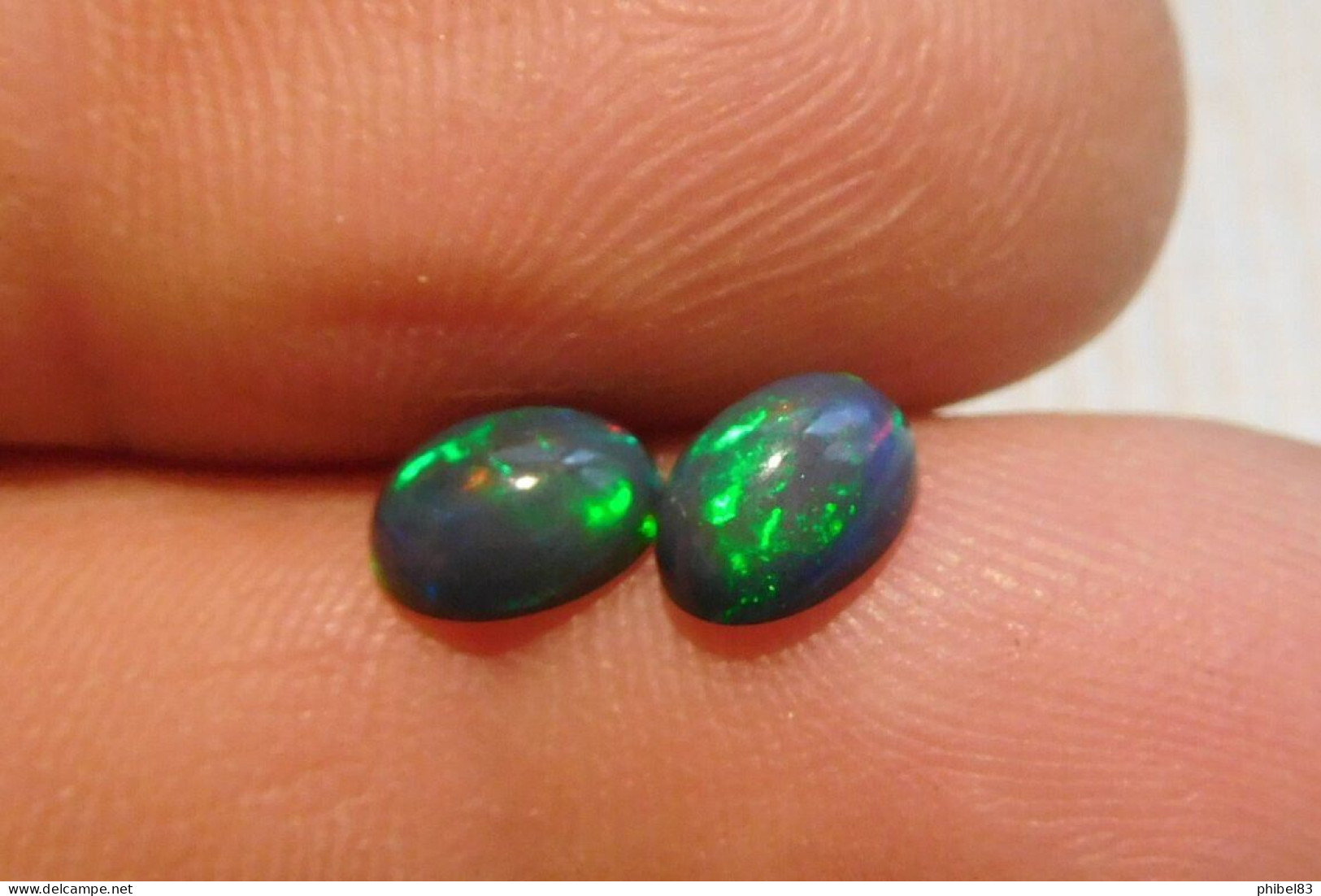 Paire D'opale Noire, Cabochon Ovale, Superbe Couleurs Presentes 1.23 Carat Cl28 - Opal