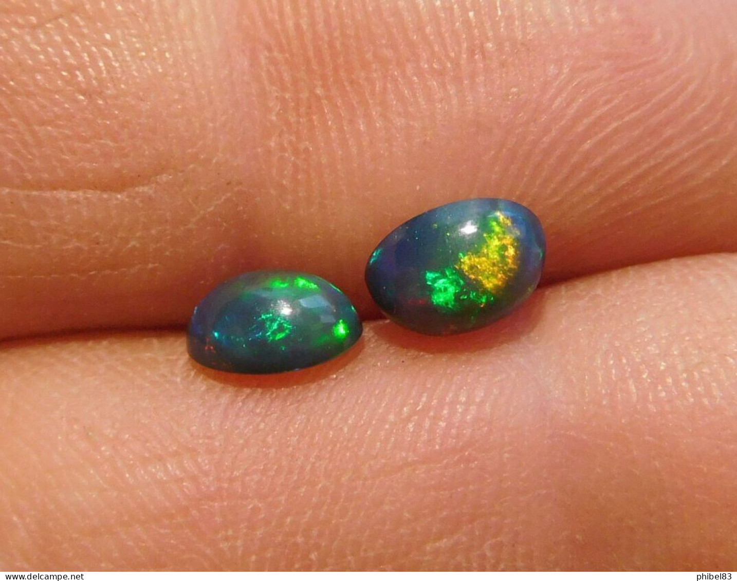 Paire D'opale Noire, Cabochon Ovale, Superbe Couleurs Presentes 1.23 Carat Cl28 - Opal