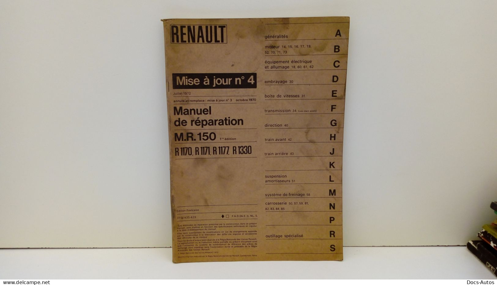 Mise à Jour Manuel De Reparation MR 150 De 1972 Renault 12 - Auto
