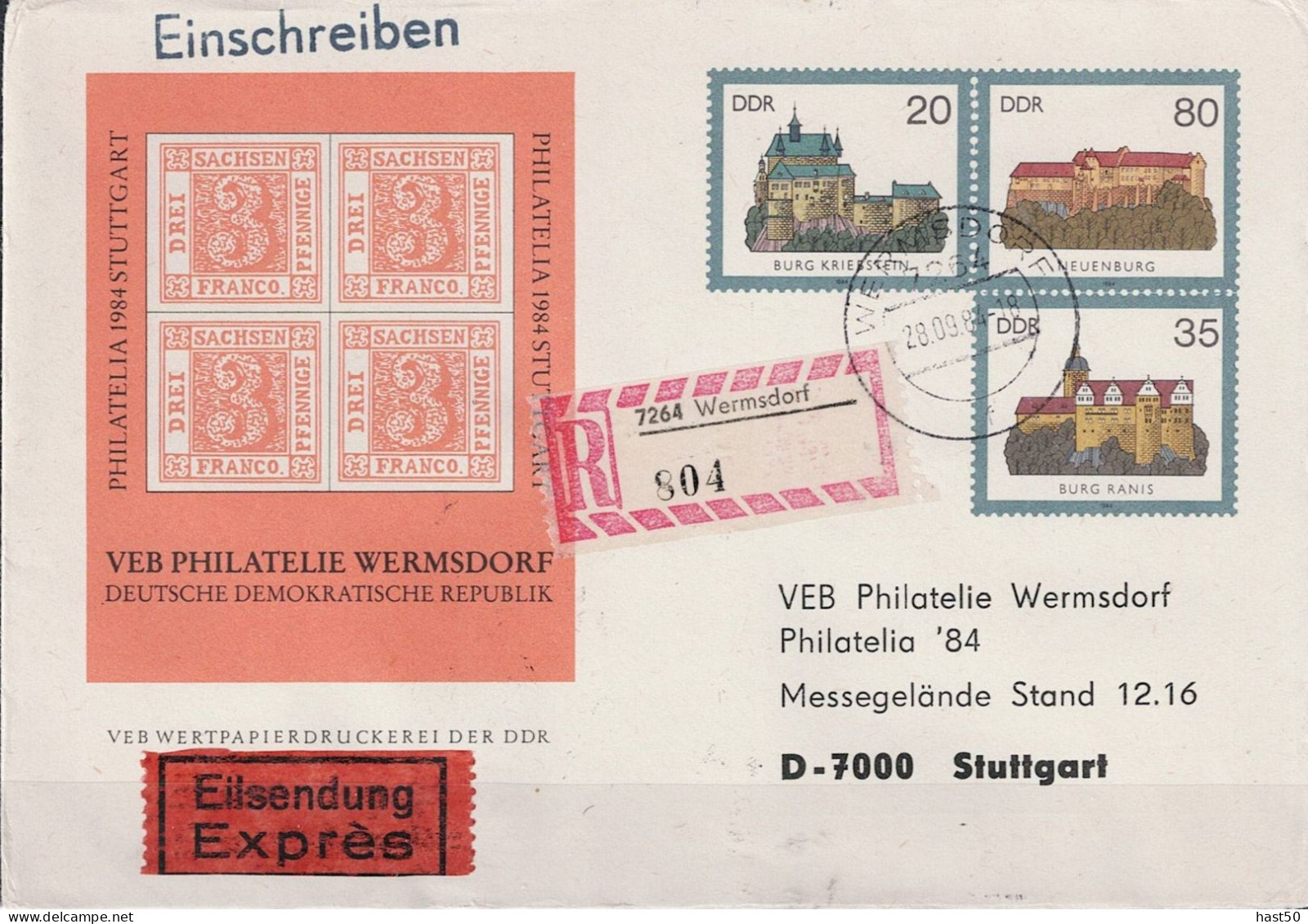 DDR GDR RDA - Privatumschlag "Burgen Und Schösser"" (MiNr: PU  1b) 1967 - Portogerechte Verwendung - Privé Briefomslagen - Gebruikt