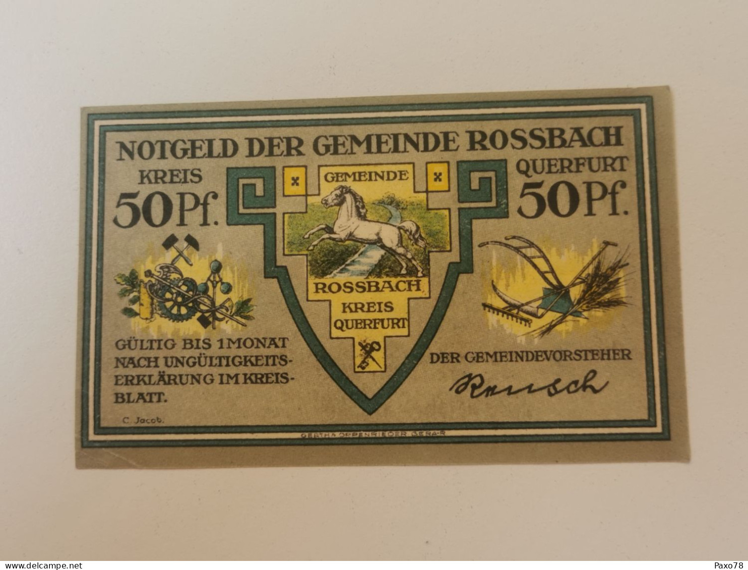 Allemagne Notgeld, 50 Pfennig Stadt Rossbach - Non Classificati