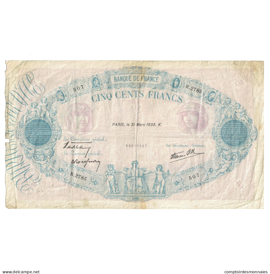 France, 500 Francs, Bleu Et Rose, 1938, R.2785 507, TB, Fayette:31.70, KM:88c - 500 F 1888-1940 ''Bleu Et Rose''