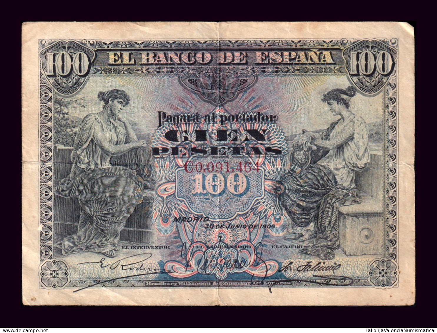 España Spain 100 Pesetas 1906 Pick 59a Serie C Mbc Vf - 100 Peseten