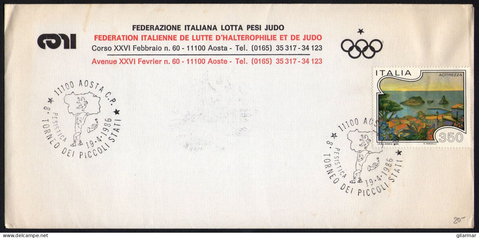 WEIGHTLIFTING - ITALIA AOSTA 1986 - 8° TORNEO DEI PICCOLI STATI - PESISTICA - BUSTA UFFICIALE - M - Haltérophilie