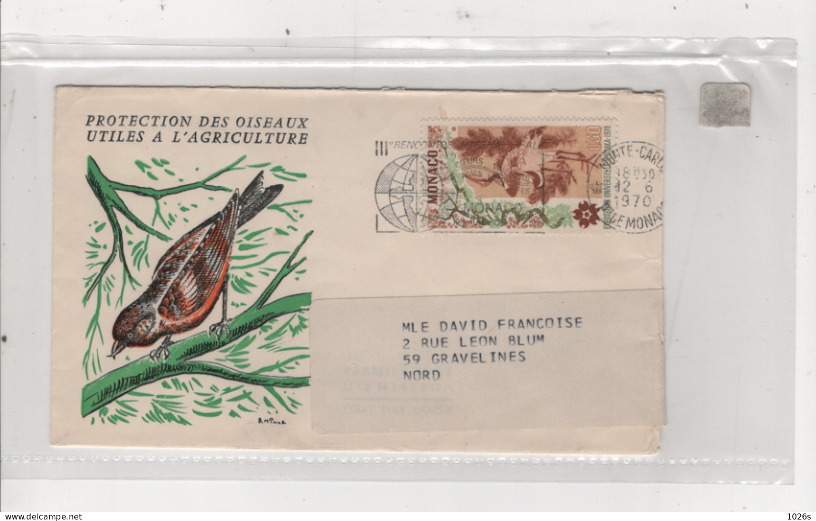 ENVELOPPE MONACO 1970 "PROTECTION DES OISEAUX UTILES A L'AGRICULTURE" - Covers & Documents