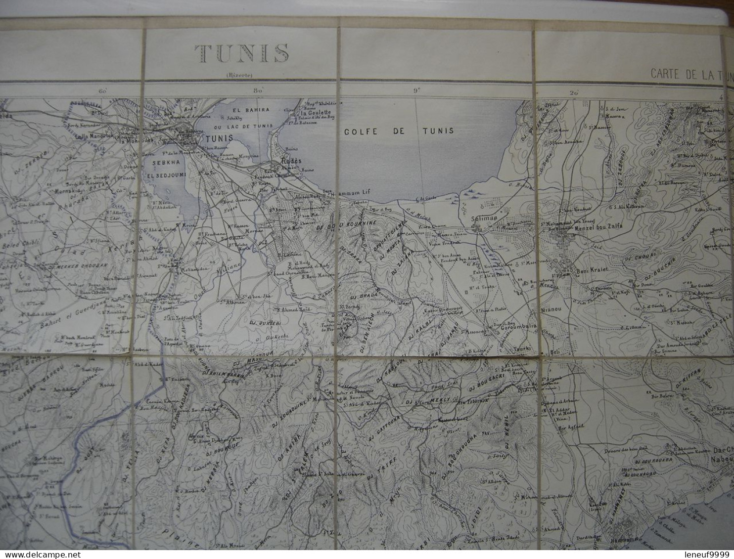 Carte Entoilee De La TUNISIE TUNIS 1883 Colonel Perrier Depot De La Guerre - Cartes Géographiques