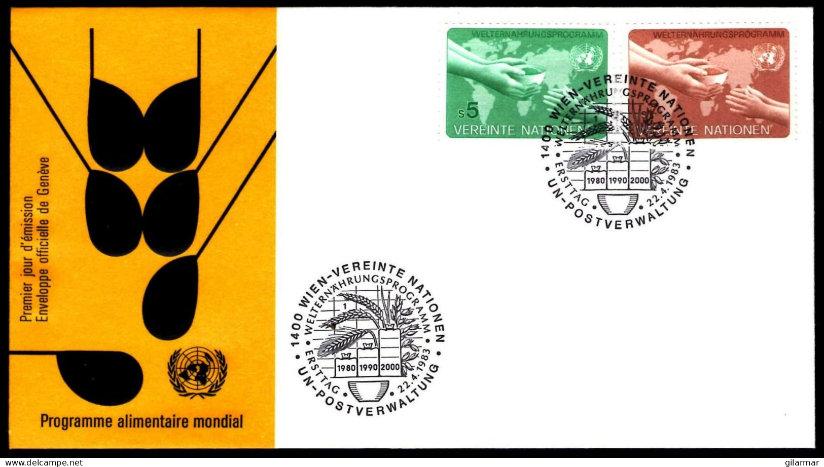 ONU UNITED NATIONS NEW YORK / GENEVA / VIENNA 1983 - WORLD FOOD PROGRAMME - 3 FDC - M - Alimentation