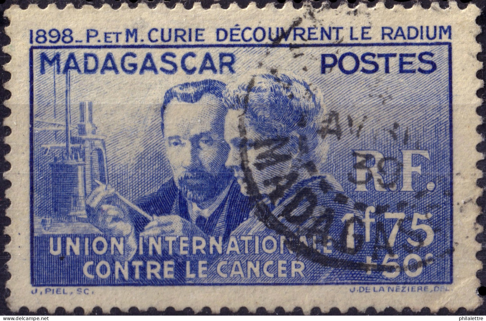 MADAGASCAR - 1938 - Yv.206 1fr75+50c Outremer Pierre & Marie Curie - Oblitéré B/TB - Oblitérés