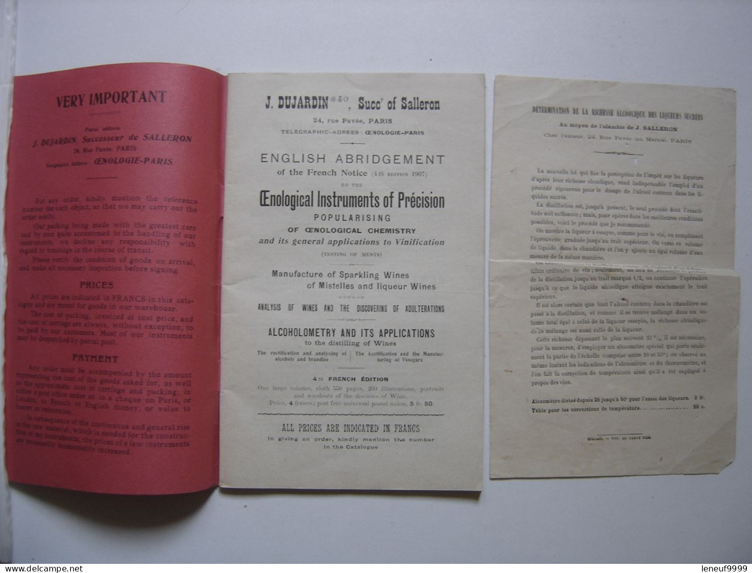 Notice On The Instruments Of Precision Popularising OEnological Chemist Dujardin - 1900-1949