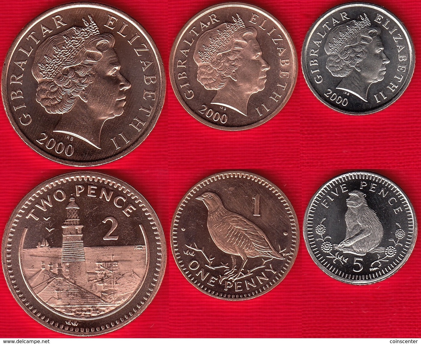 Gibraltar Set Of 3 Coins: 1 - 5 Pence 2000 UNC - Gibraltar