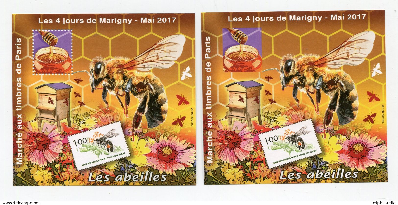 FRANCE BLOC-SOUVENIR DENTELE ET NON DENTELE N°29 LES ABEILLES DU MARCHE AUX TIMBRES DE PARIS LES 4 JOURS DE MARIGNY.... - Carré Marigny