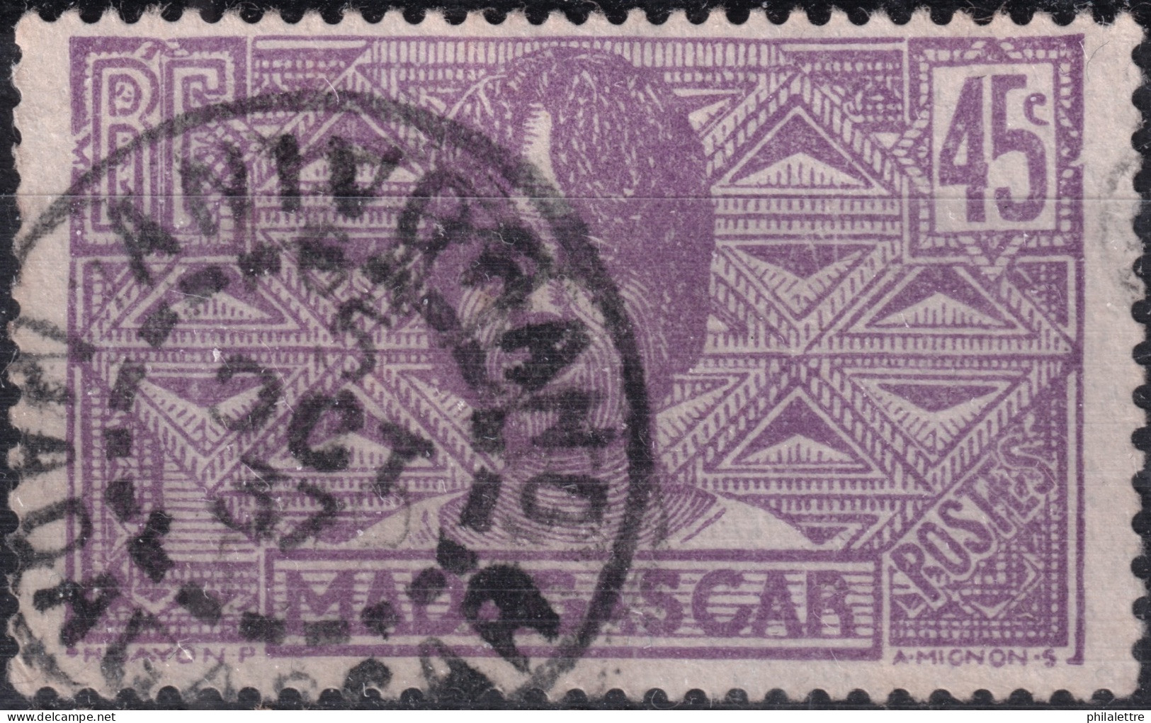 MADAGASCAR - 1937 - TàD "ANIVORANO / MADAGASCAR" Sur Yv.171 45c Violet - TB - Usados