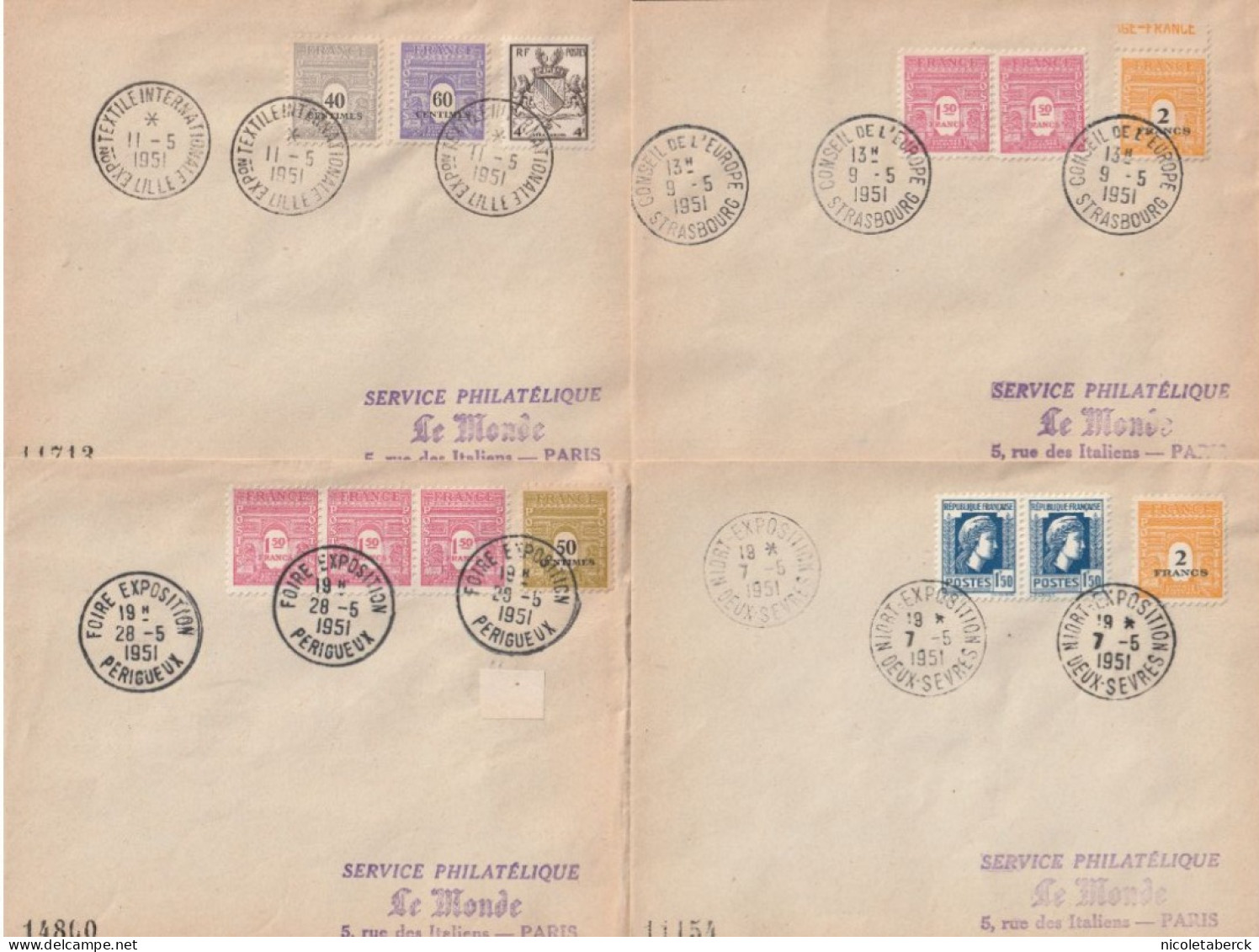 Arc De Triomphe, 4 Enveloppes. Collection BERCK. - 1944-45 Triomfboog