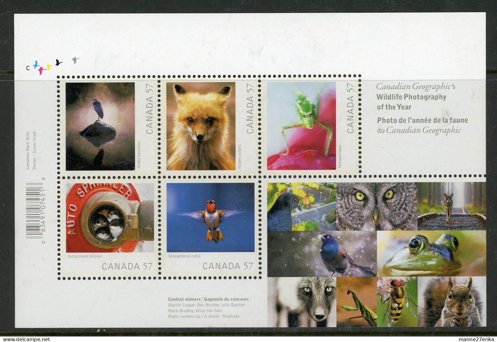 Canada 2010 "Wildlife Photography" Souvenir Sheet - Lettres & Documents
