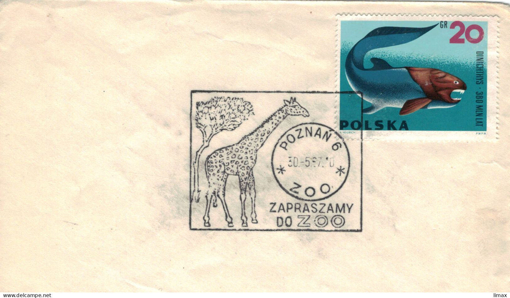 Poznan 1967 Zapraszamy Do Zoo - Giraffe Giraffa Camelopardalis - Dinichtys Dunkleosteus  Placodermi - Lettres & Documents