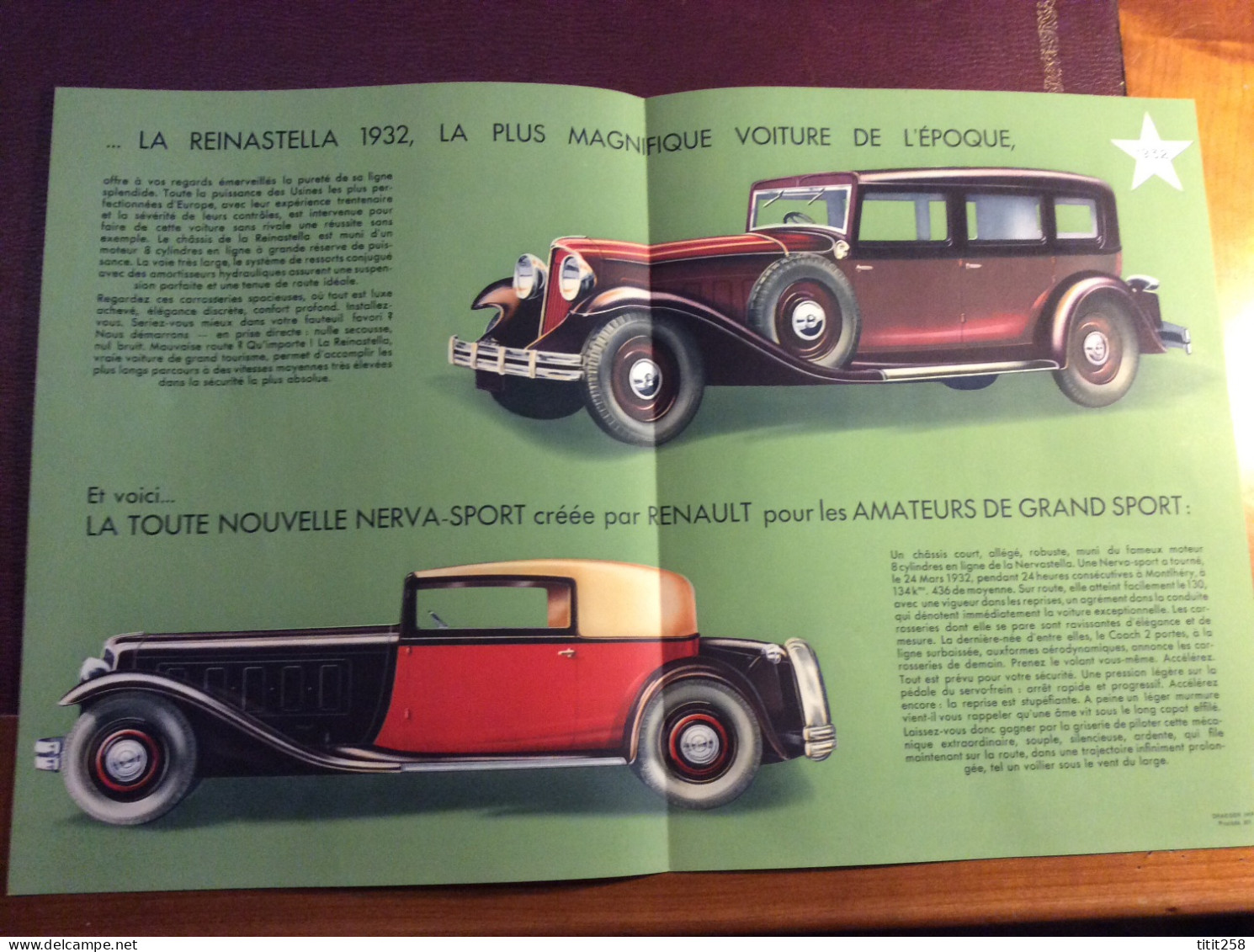 Jolie Et Ancienne Brochure Automobile RENAULT Nerva Sport / La REINASTELLA  . 1932 - Voitures