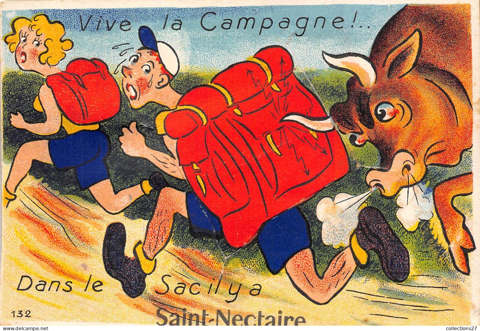 63-SAINT-NECTAIRE- CARTE A SYSTEME DEPLIANTE - VIVE LA CAMPAGNE DANS LE SAC IL Y A SAINT NECTAIRE - Saint Nectaire