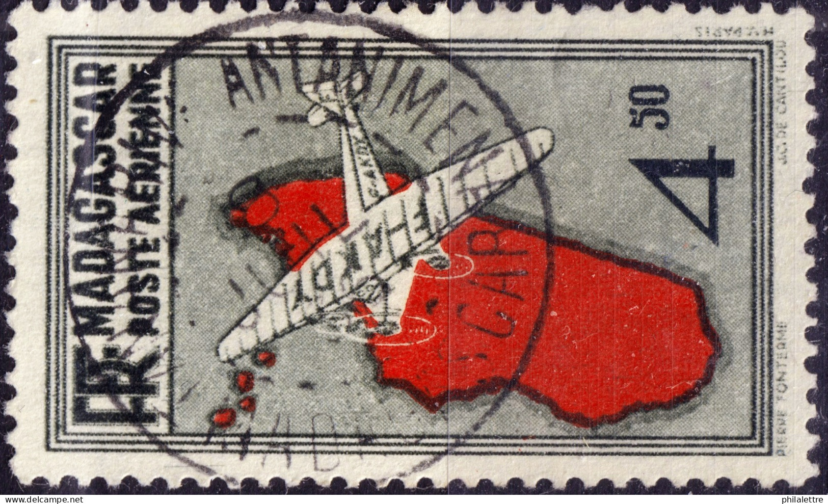 MADAGASCAR - 1935-38 - TàC "TANANARIVE ANTANIMENA / MADAGASCAR" Sur Yv.PA7 4fr50 Avion & Ile Rouge - TB - Aéreo