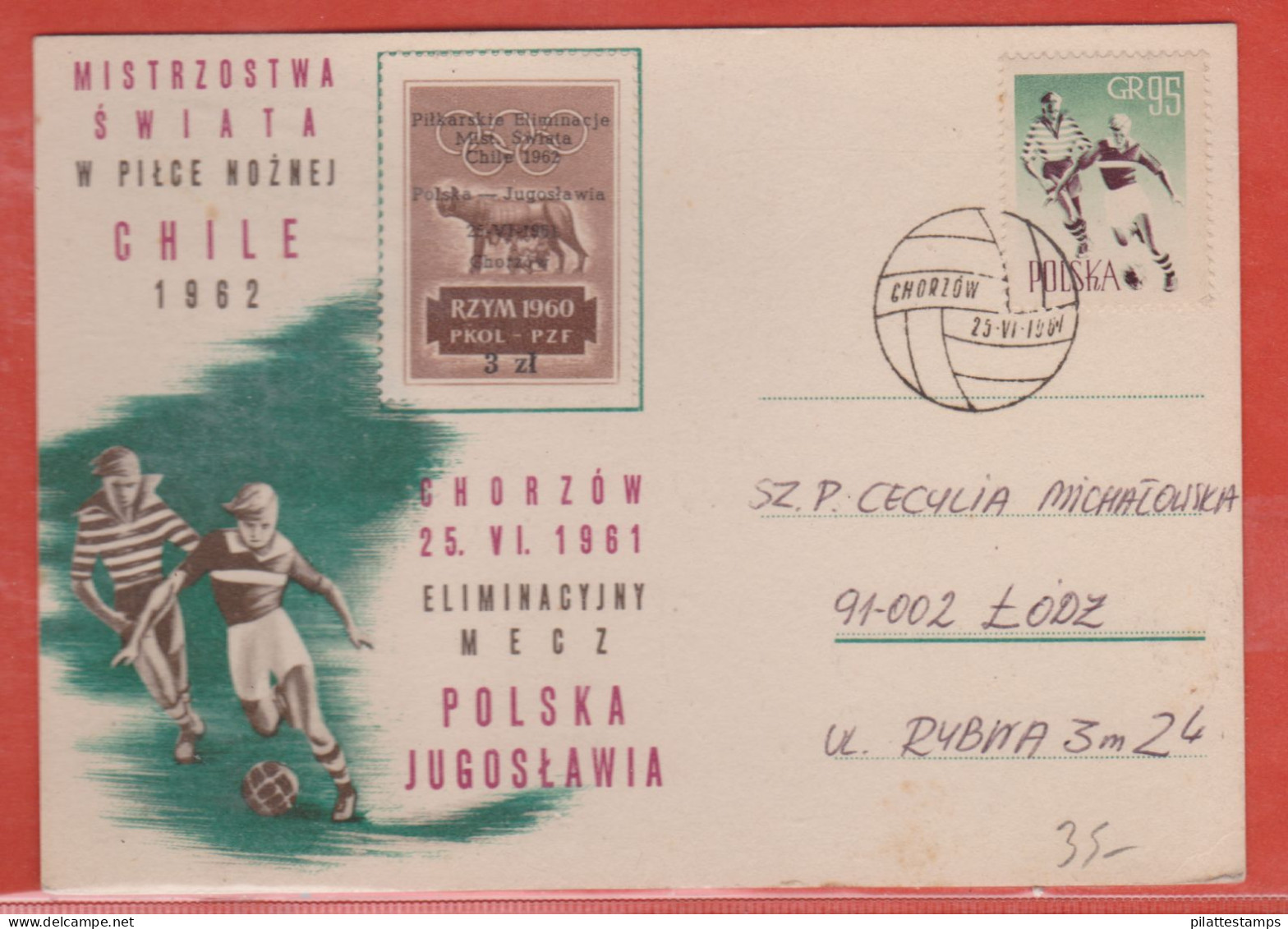 POLOGNE OBLITERATION FOOTBALL DE 1961 DE CHORZOW SUR CARTE - Franking Machines (EMA)